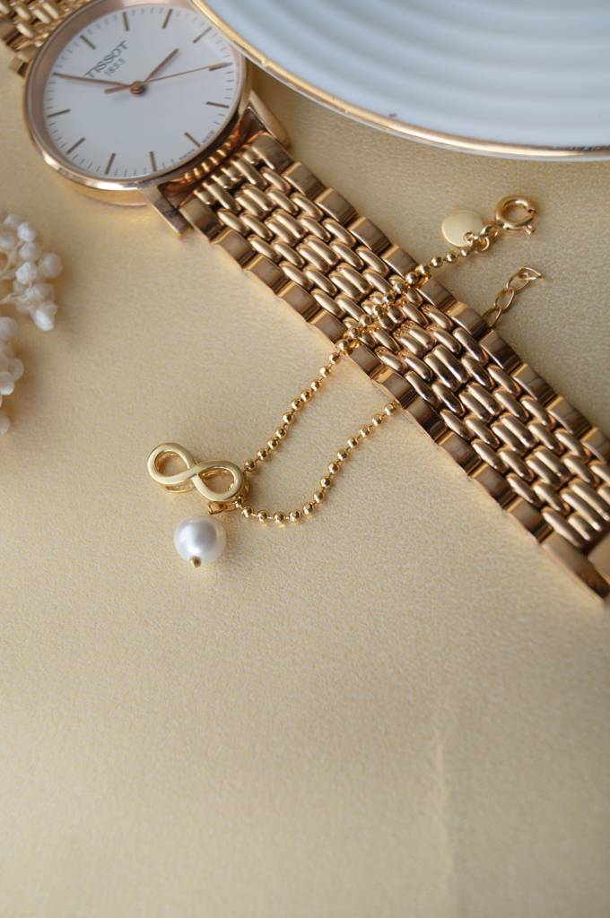 Mannash Infinity Love With Pearl Gold Plated Sterling Silver Lumba Bhabhi Rakhi : MCYWR670D1601