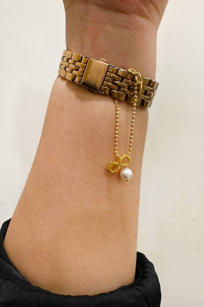 Mannash Infinity Love With Pearl Gold Plated Sterling Silver Lumba Bhabhi Rakhi : MCYWR670D1601