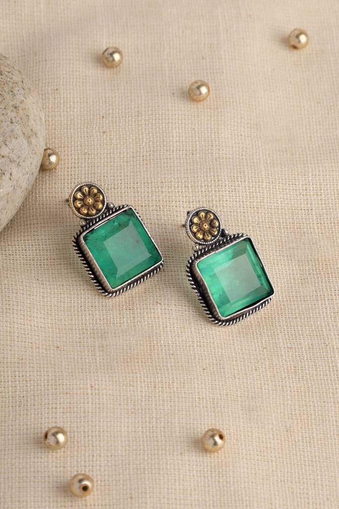 Green Dual Tone Temple Earrings : MDECMIX04