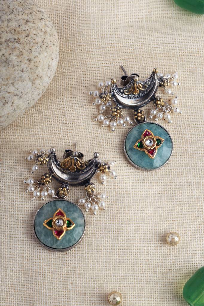 Jade Kundan Temple Dual Tone Earrings : MDECMIX06