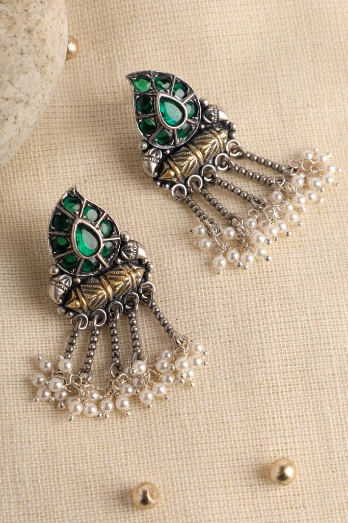 Green Kempstone Pearl Temple Danglers : MDECMIX11