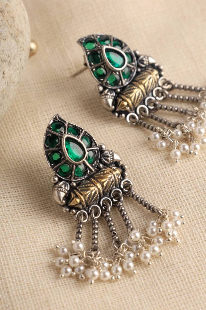 Green Kempstone Pearl Temple Danglers : MDECMIX11