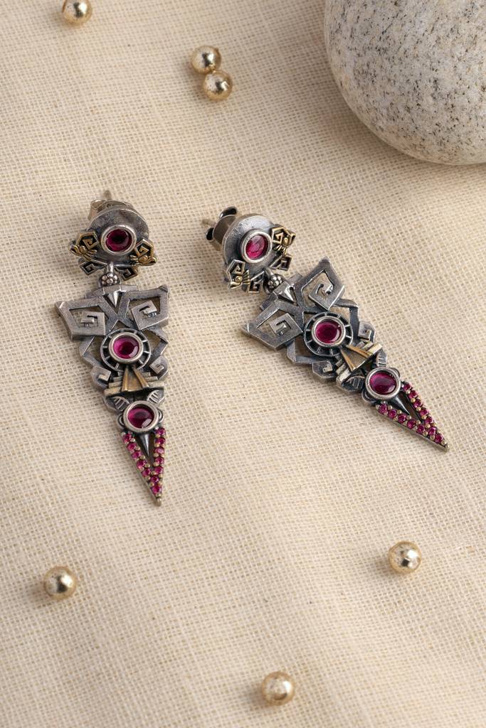 Pink Dual Tone Temple Earrings : MDECMIX13