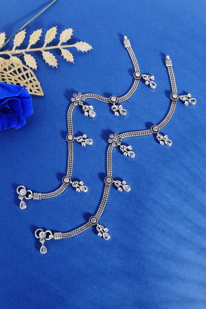 Cz Silver Antique Anklets : MDECMIX54