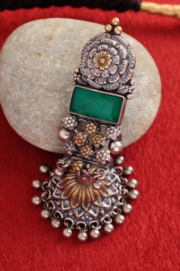 Green Jade Dual Tone Temple Necklace Set : MDECMIX77