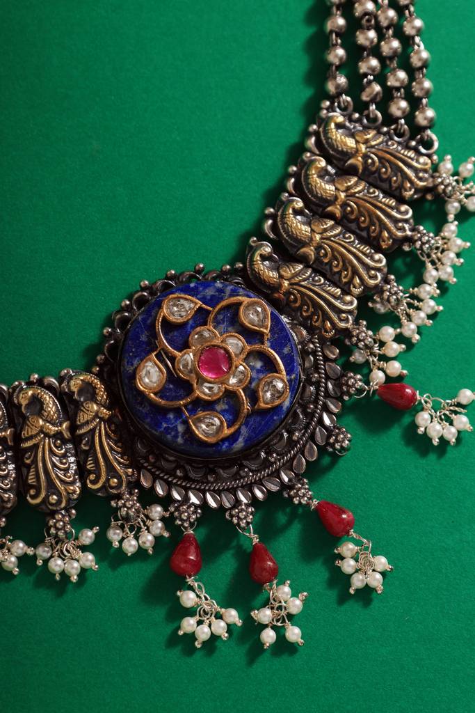 Lapis Kundan Temple Choker Necklace : MDECMIX83