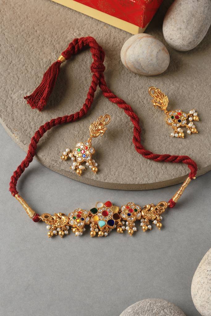 Navratna Kundan Choker Set : MDECMIX87