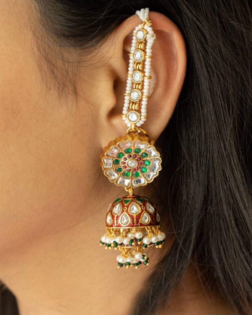 Multicolor Gold Plated Jadau Kundaan Earrings : ME1059M