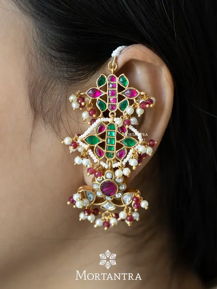 Multicolor Gold Plated Jadau Kundan-Earrings : ME1065M