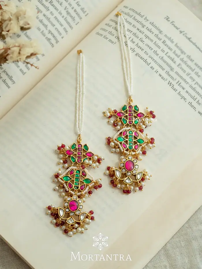 Multicolor Gold Plated Jadau Kundan-Earrings : ME1065M