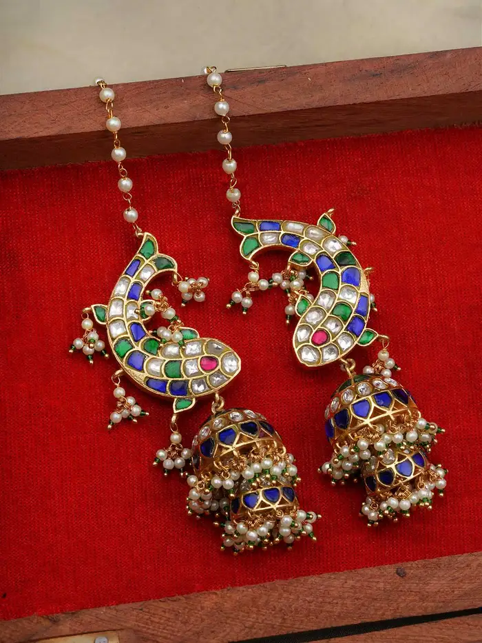 Multi-Color Gold Plated Jadau Kundan Earrings : ME1136M