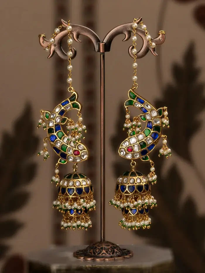 Multi-Color Gold Plated Jadau Kundan Earrings : ME1136M