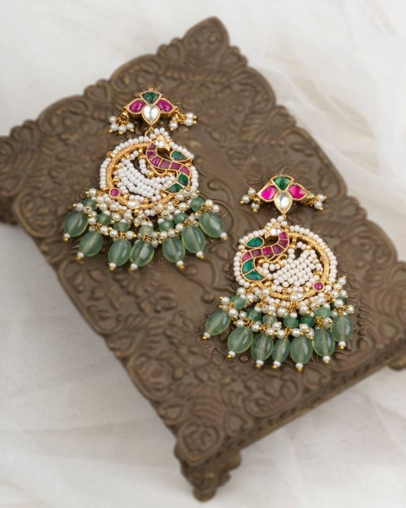 Multicolor Gold Plated Jadau Kundan Earrings For Women : ME1144M