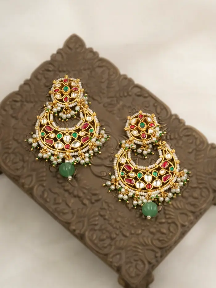 Multicolor Gold Plated Jadau Kundan Earrings - Me1171M : ME1171M