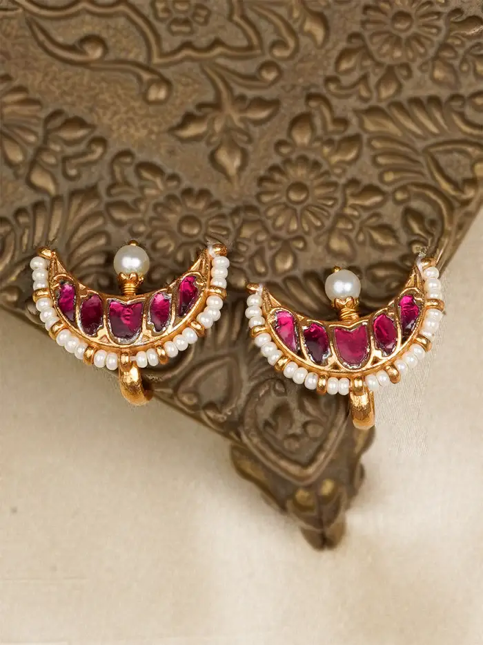 Pink Color Gold Plated Jadau Kundan Earrings - Me1185P : ME1185P