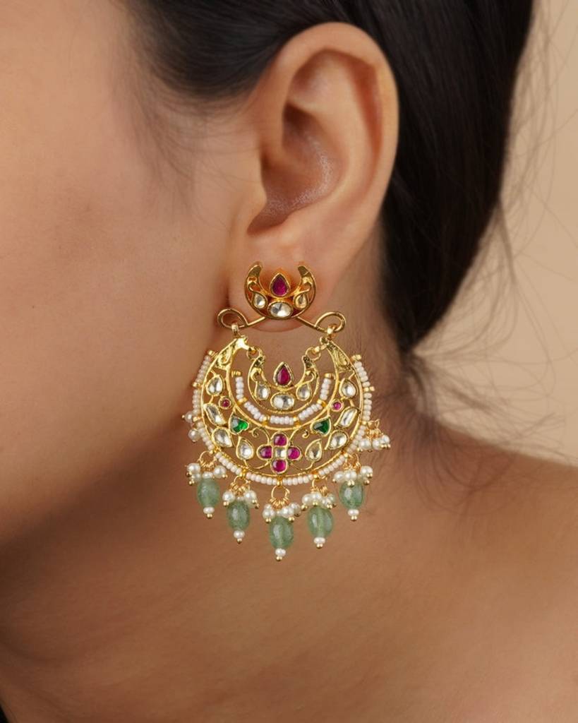 Multicolor Gold Plated Jadau Kundaan Earrings For Women. : ME1224M