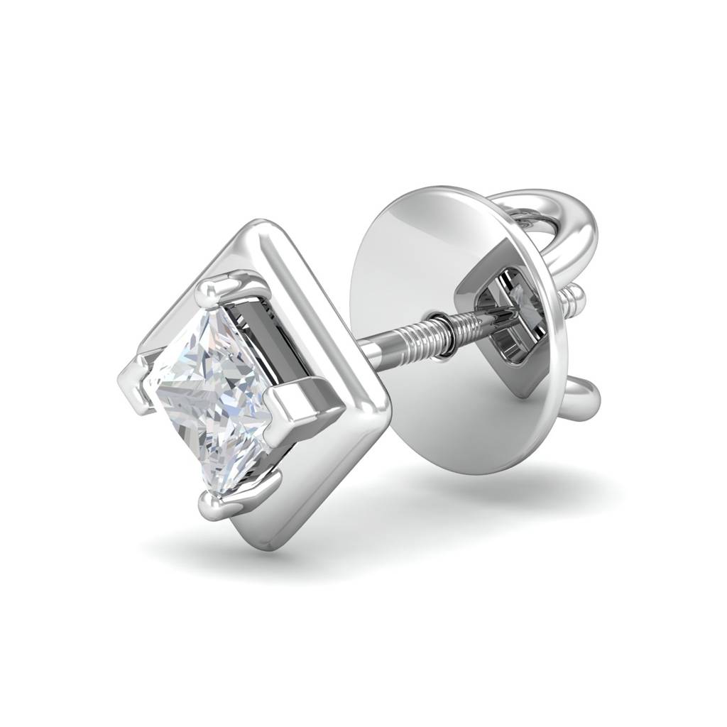 KuberBox 18K White Gold Men's Square Ear Stud