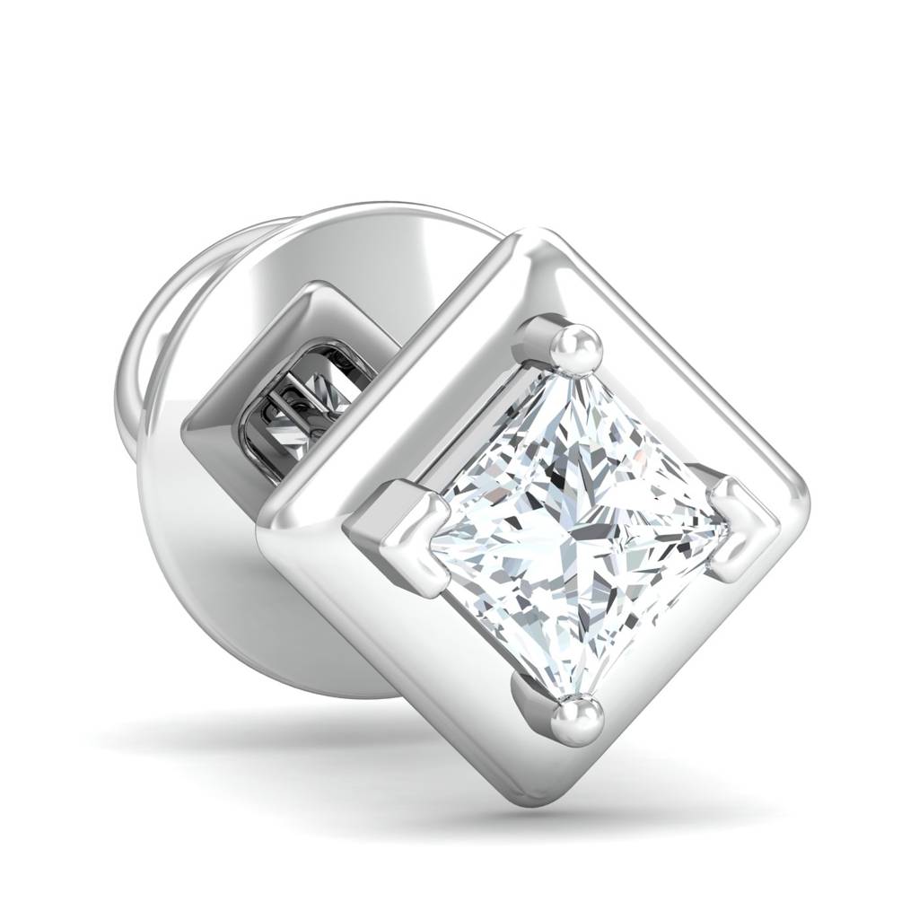 KuberBox 18K White Gold Men's Square Ear Stud