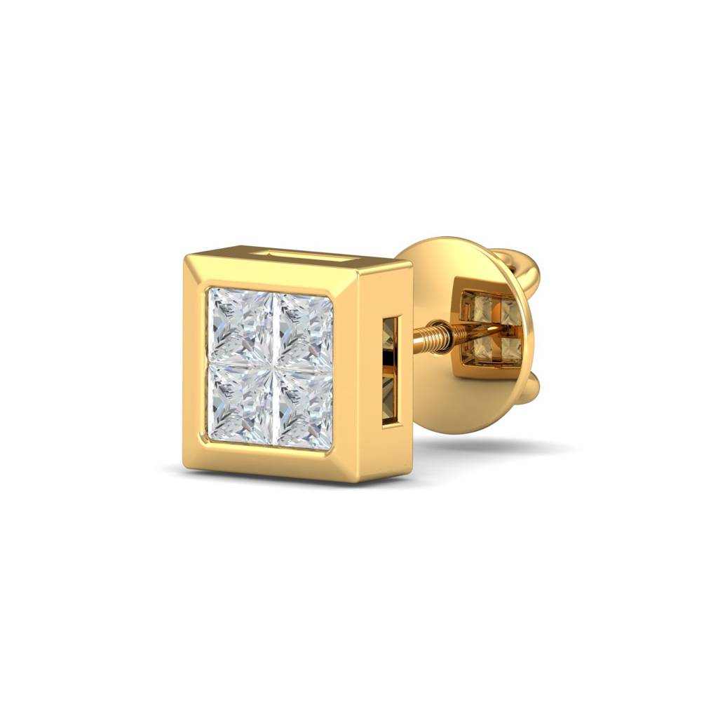 KuberBox 18K Yellow Gold Square Men's Ear Stud