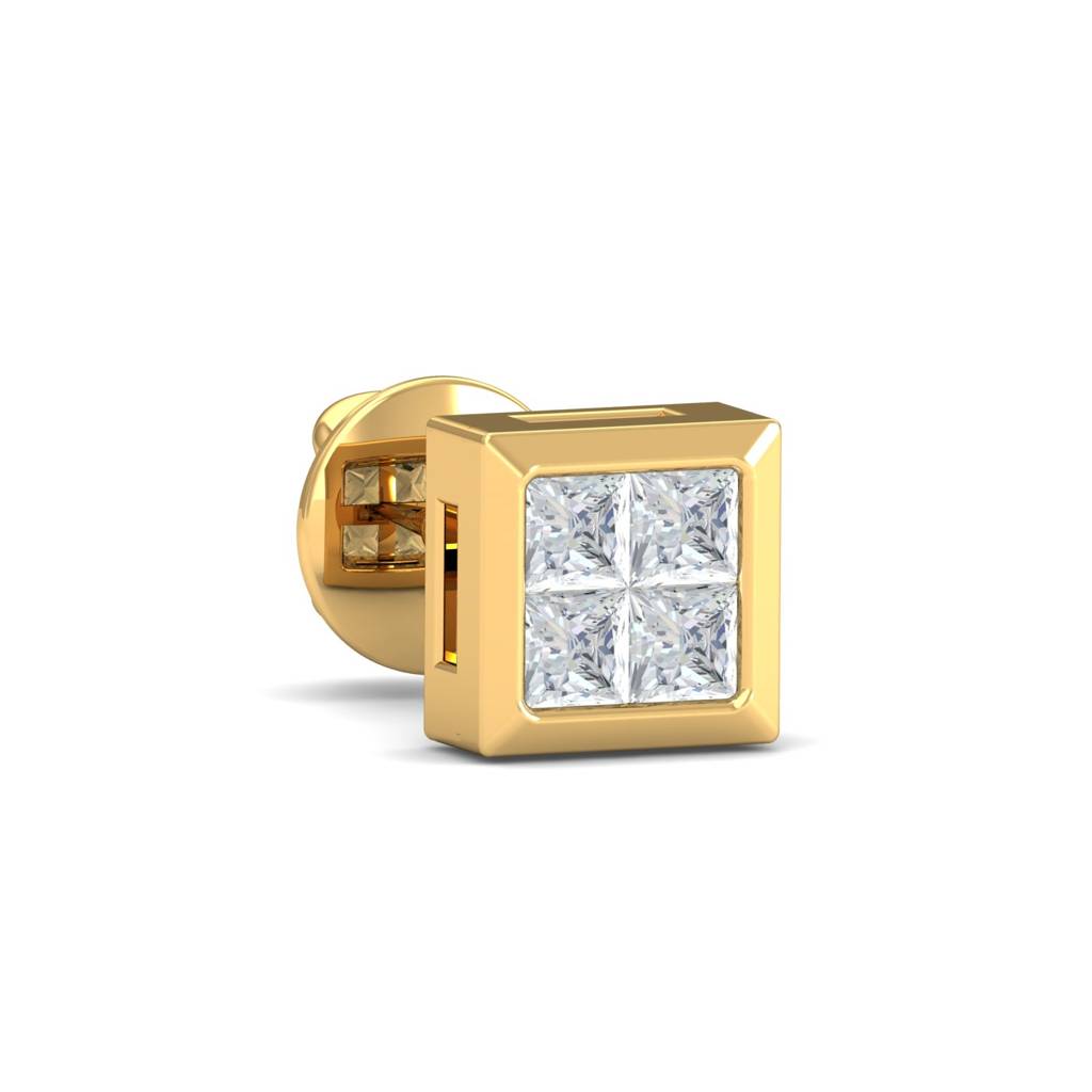 KuberBox 18K Yellow Gold Square Men's Ear Stud