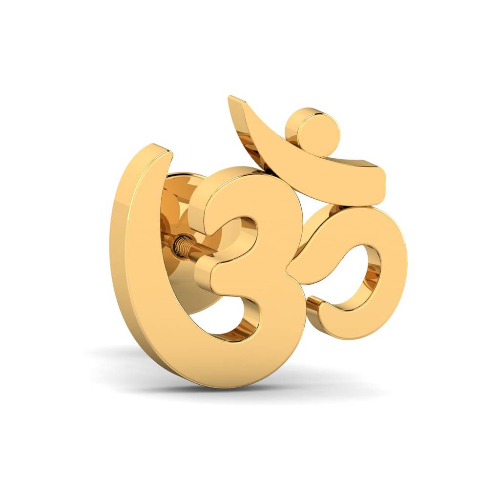 KuberBox 18K Yellow Gold Aum Men's Ear Stud