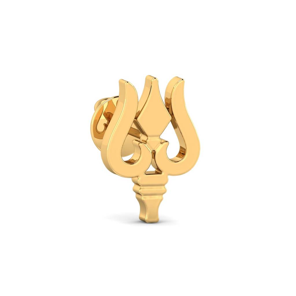 KuberBox 18K Yellow Gold Trishul Men's Ear Stud