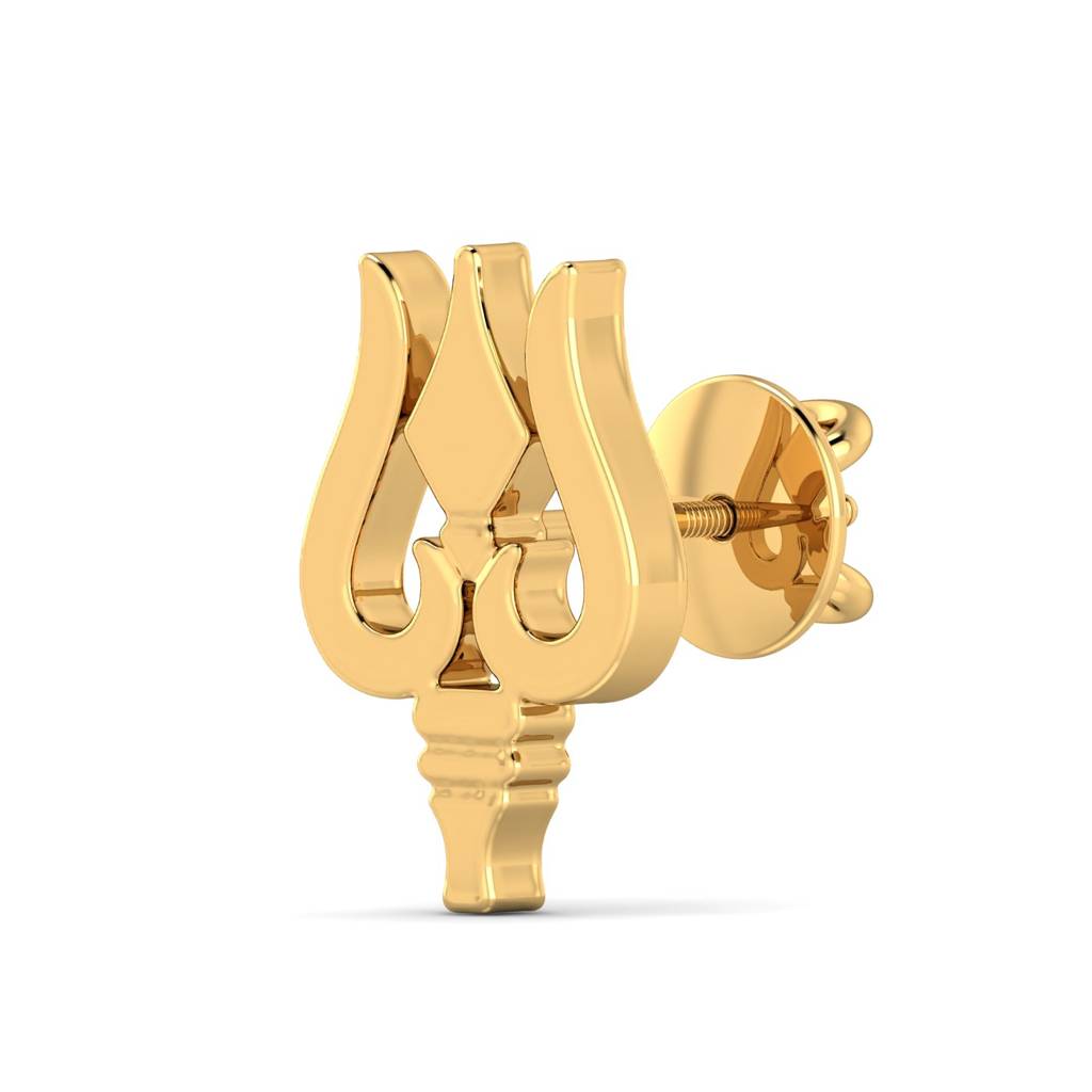 KuberBox 18K Yellow Gold Trishul Men's Ear Stud
