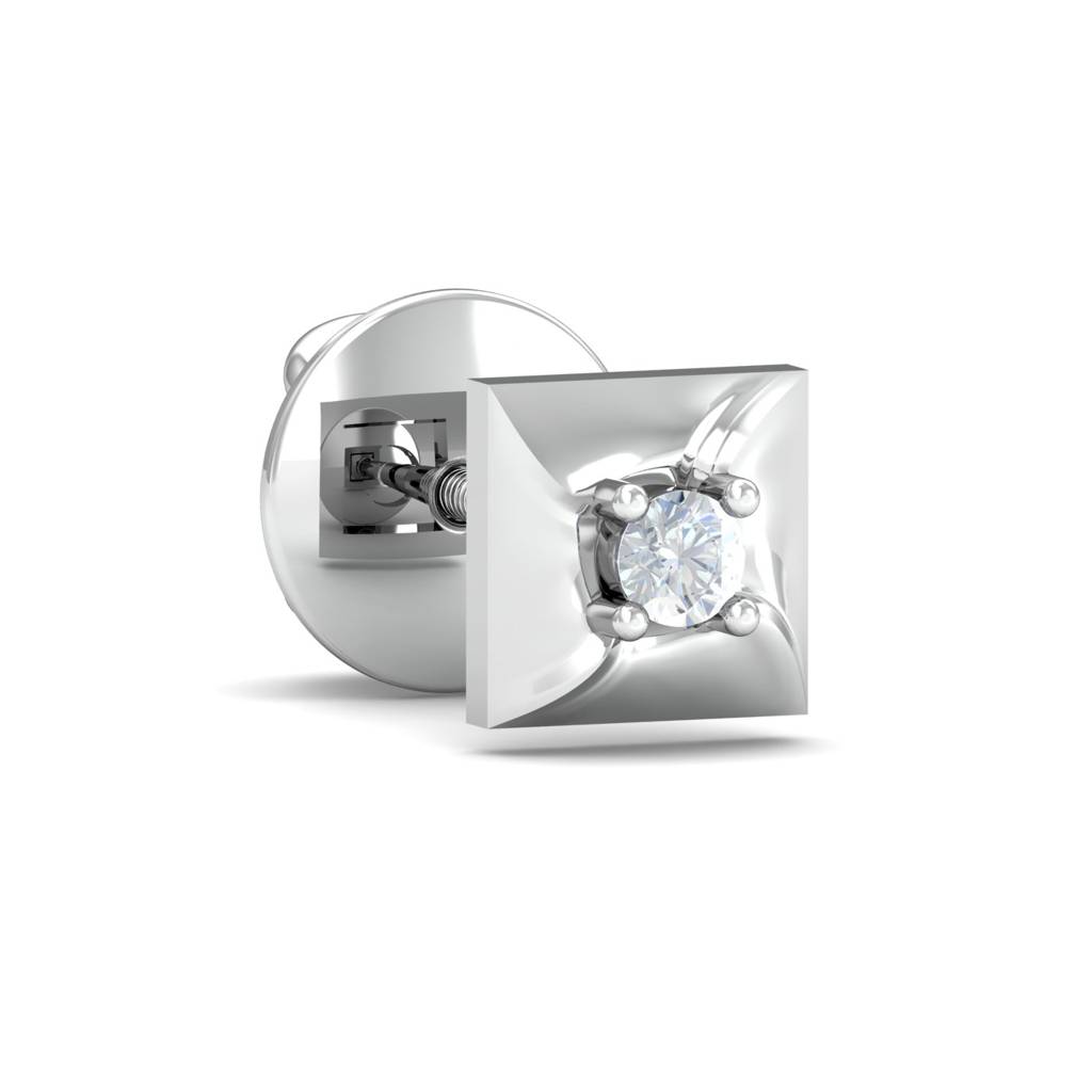 KuberBox 18K White Gold Henri Square Men's Ear Stud