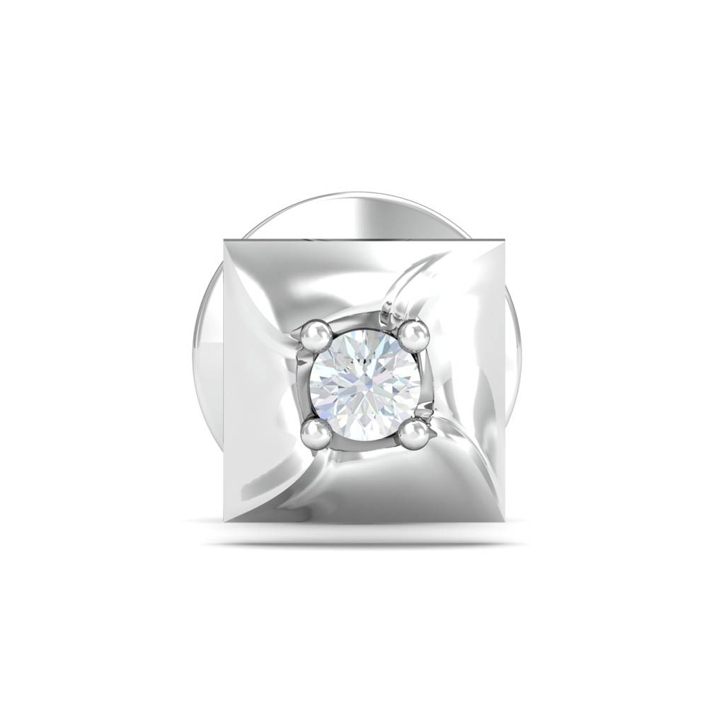KuberBox 18K White Gold Henri Square Men's Ear Stud