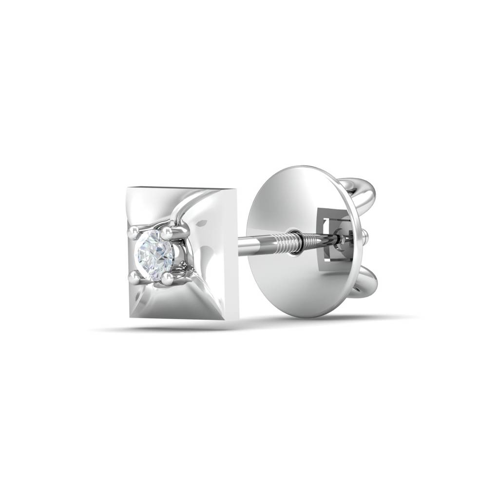 KuberBox 18K White Gold Henri Square Men's Ear Stud
