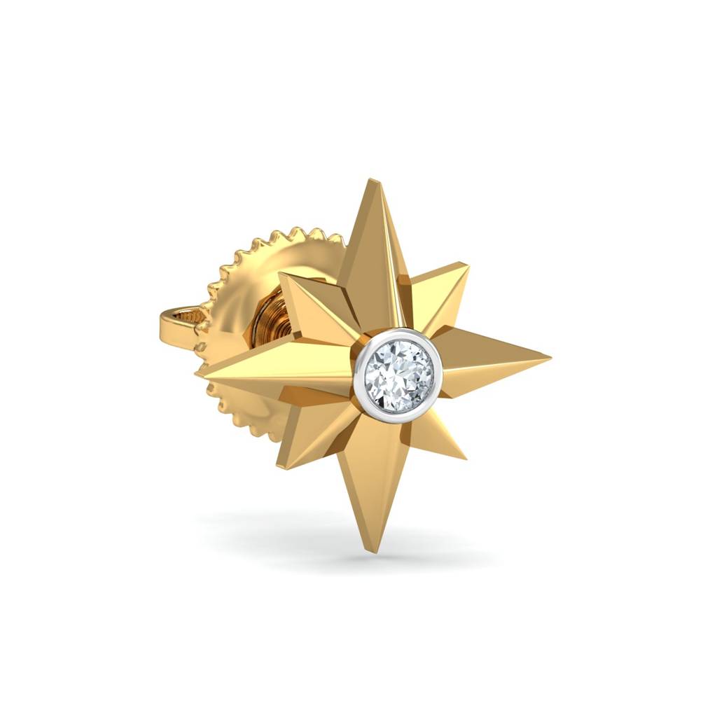 KuberBox 18K Yellow Gold Origami Star Ear Stud for Men