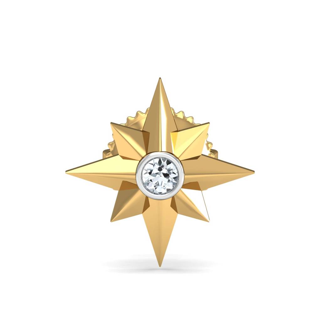 KuberBox 18K Yellow Gold Origami Star Ear Stud for Men