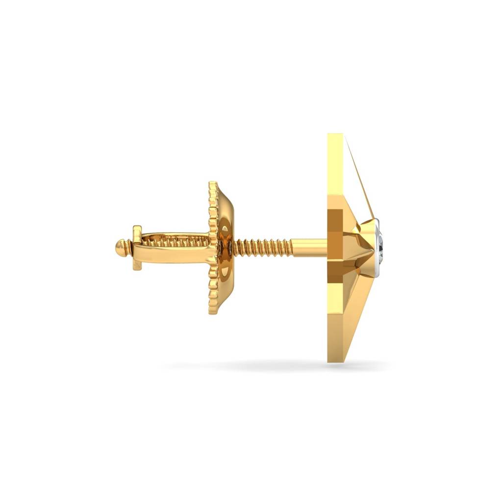 KuberBox 18K Yellow Gold Origami Star Ear Stud for Men