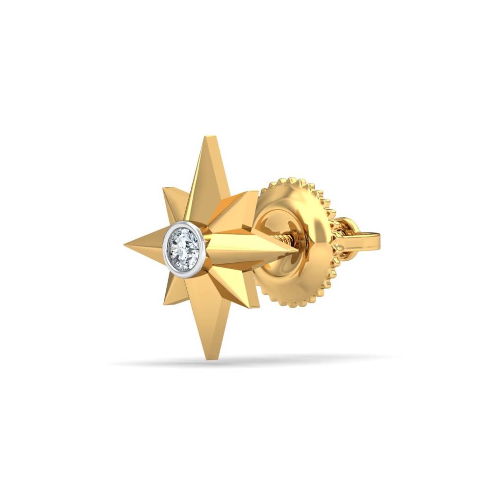 KuberBox 18K Yellow Gold Origami Star Ear Stud for Men