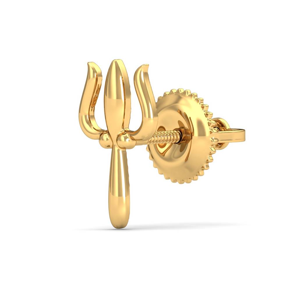 KuberBox 18K Yellow Gold Trident Men's Ear Stud