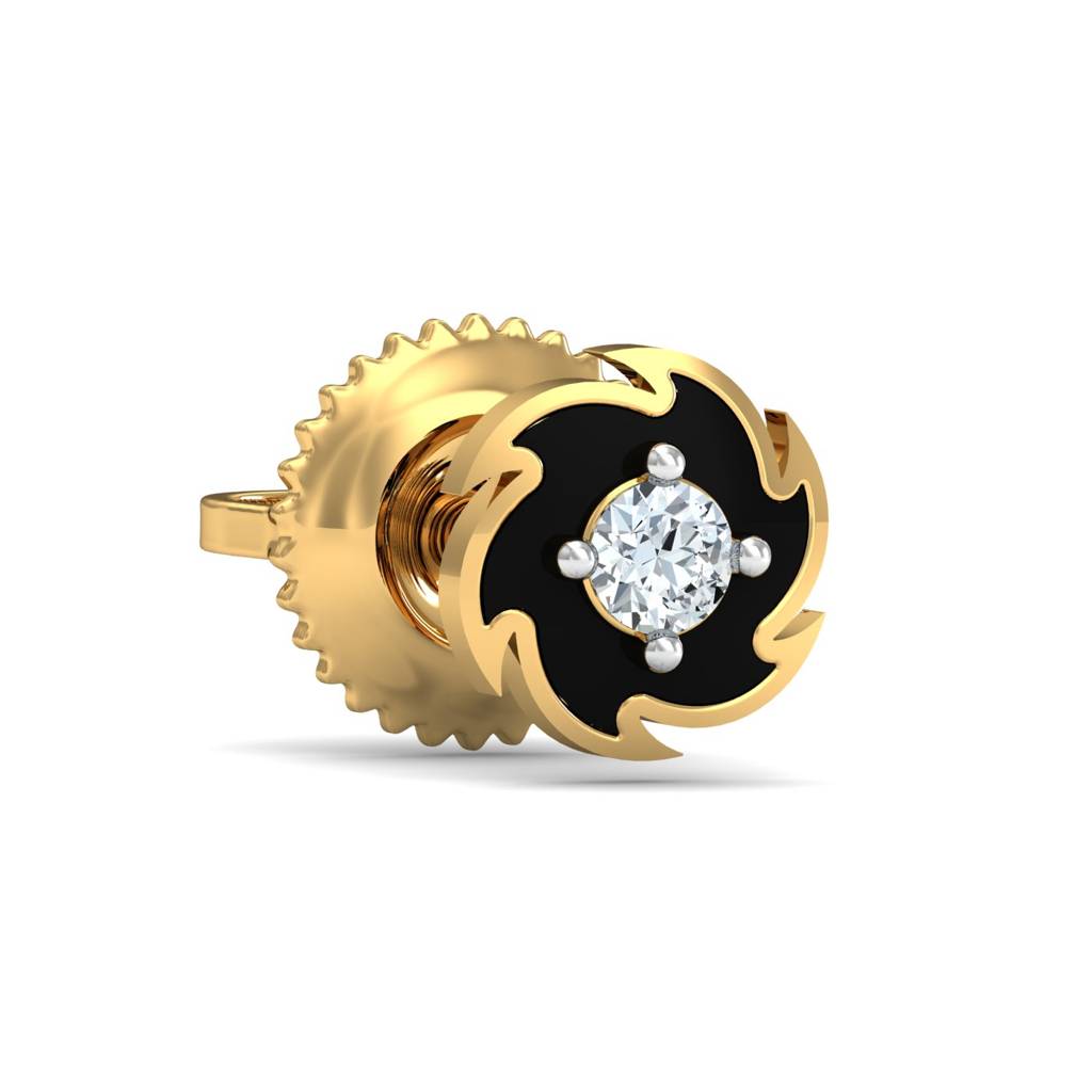 KuberBox 18K Yellow Gold Spinning Disc Men's Ear Stud
