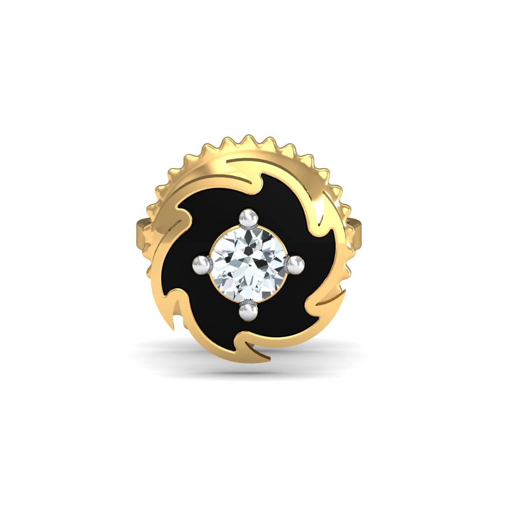 KuberBox 18K Yellow Gold Spinning Disc Men's Ear Stud