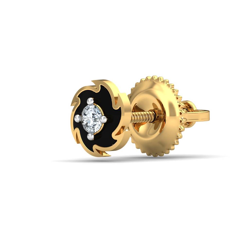 KuberBox 18K Yellow Gold Spinning Disc Men's Ear Stud