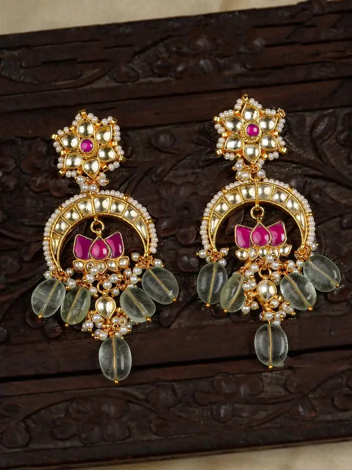 Pink Color Gold Plated Jadau Kundan Earrings : ME700M