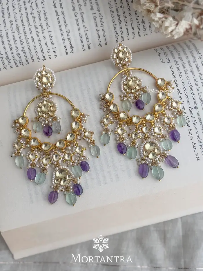Multi Color Gold Plated Jadau Kundan Earrings : ME881Y