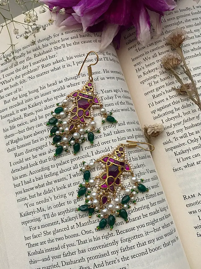 Pink Color Gold Plated Jadau Kundan Earrings - Me896P : ME896P
