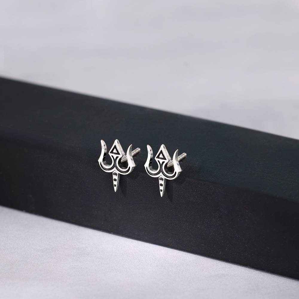 Giva 925 Oxidised Silver Trishul Drip Stud For Him : MER026MER026