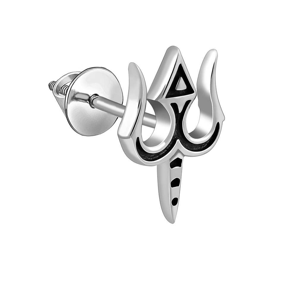 Giva 925 Oxidised Silver Trishul Drip Stud For Him | Gifts For Mens And Boys| With Certificate Of Authenticity And 92 : MER026
