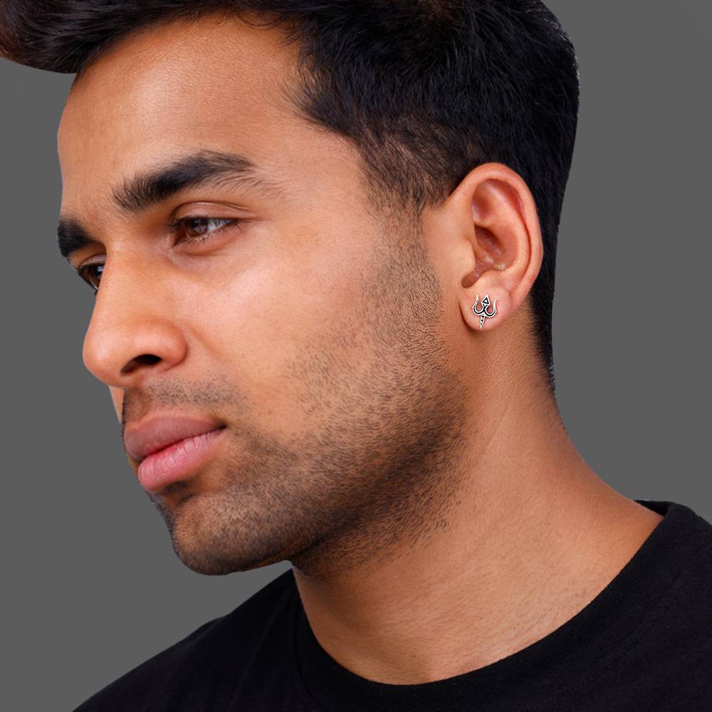 Giva 925 Oxidised Silver Trishul Drip Stud For Him | Gifts For Mens And Boys| With Certificate Of Authenticity And 92 : MER026