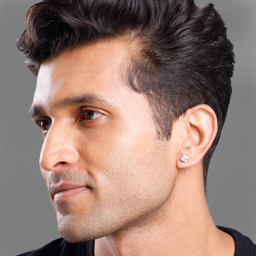 Black Rhodium Sparkling Square Stud For Him : MER027