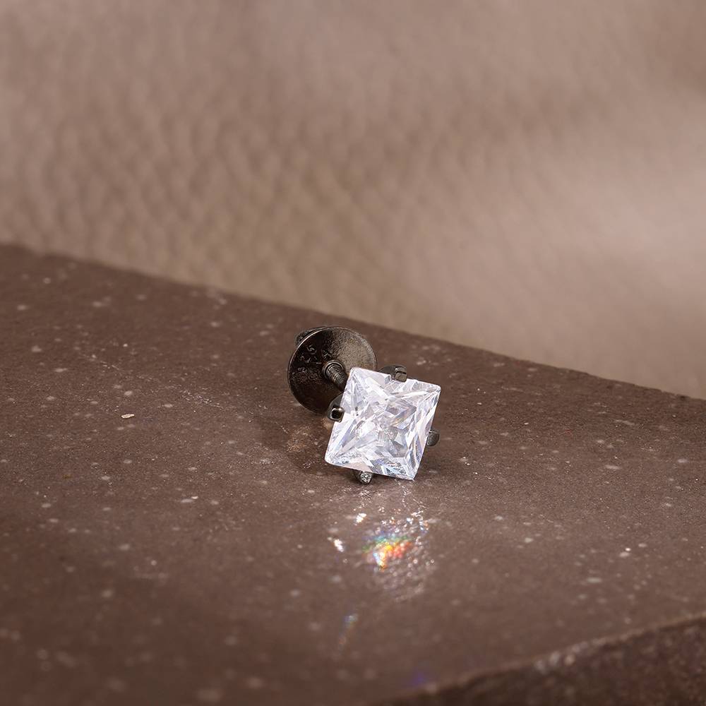 Black Rhodium Sparkling Square Stud For Him : MER027