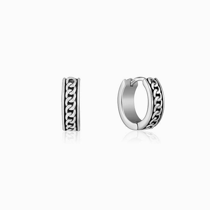 925 Oxidised Silver Linked Chain Hoop Stud For Him| Drops To Gift Men & Boys : MER098MER098