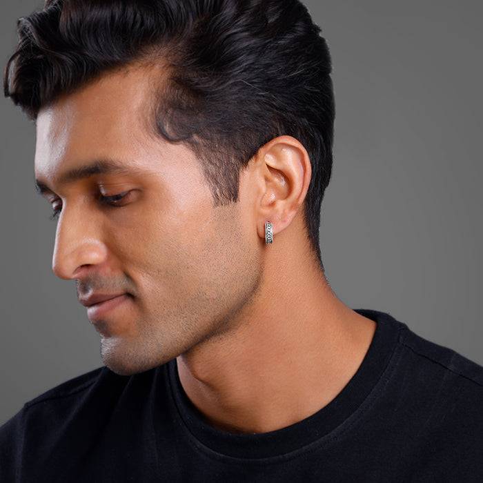 925 Oxidised Silver Linked Chain Hoop Stud For Him| Drops To Gift Men & Boys : MER098MER098