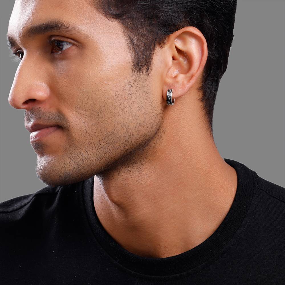 Giva 925 Silver Oxidised Modern Hoop Earrings For Him : MER099