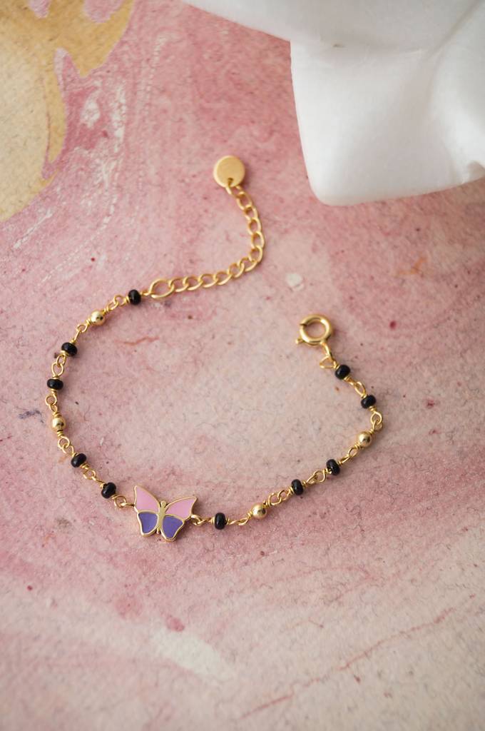 Colorful Butterfly Gold Plated Sterling Silver Chain Kids Nazariya Bracelet : MEYBK900D2263